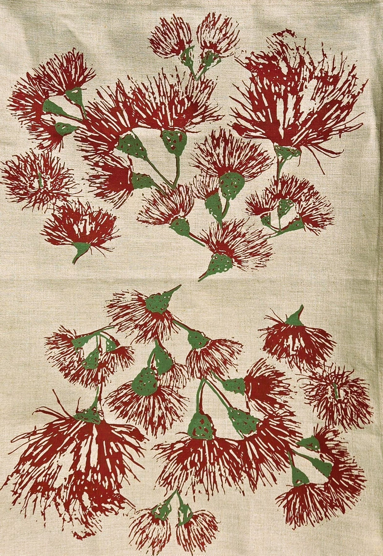 Hand Screen Printed Linen Tea Towels-Eucalypt Blossoms