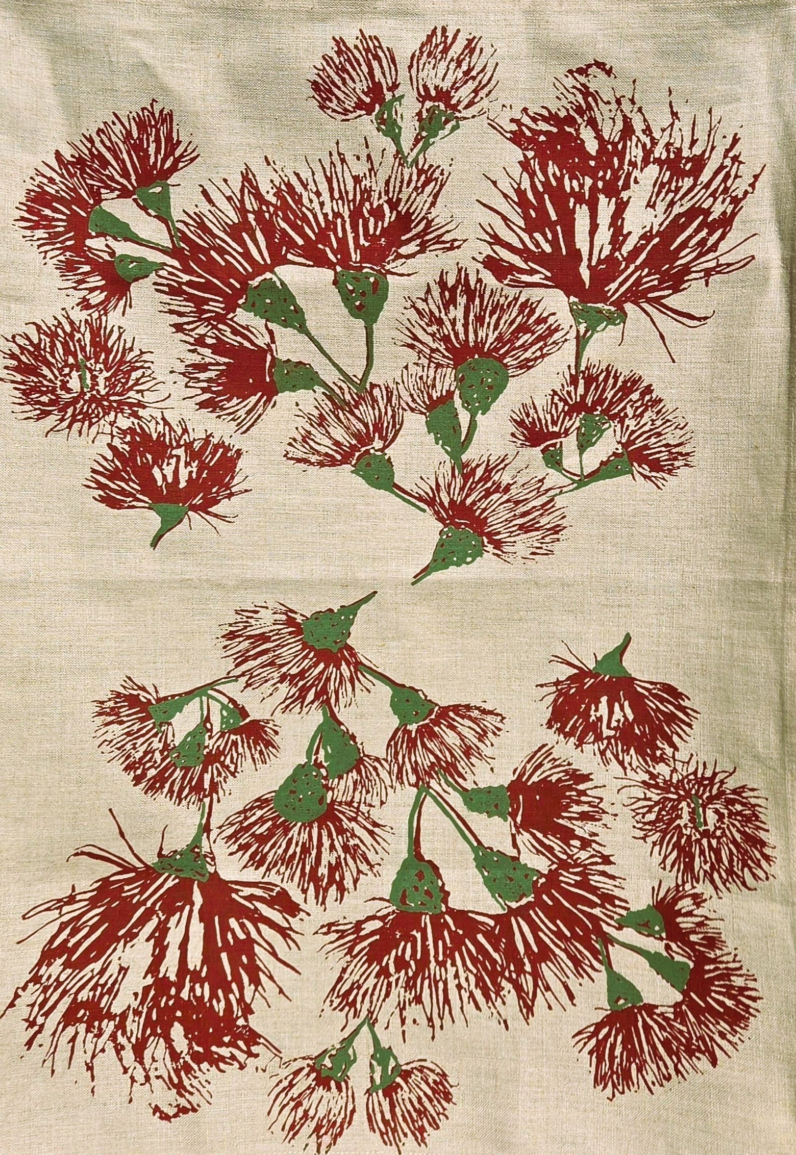 Hand Screen Printed Linen Tea Towels-Eucalypt Blossoms