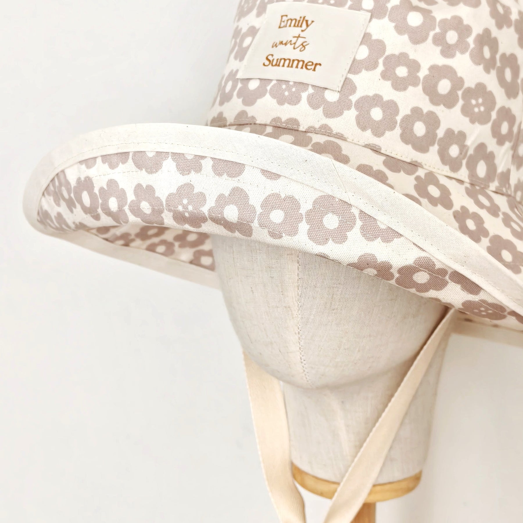 Adult Summer Wide Brim Sun Hat, Beige Floral Summer Hat