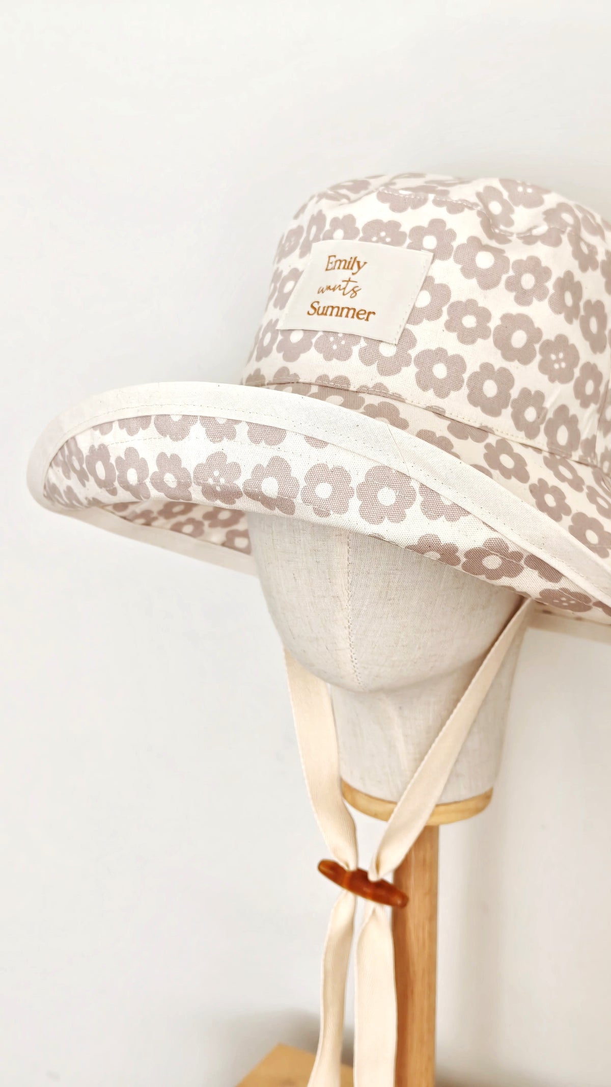 Adult Summer Wide Brim Sun Hat, Beige Floral Summer Hat