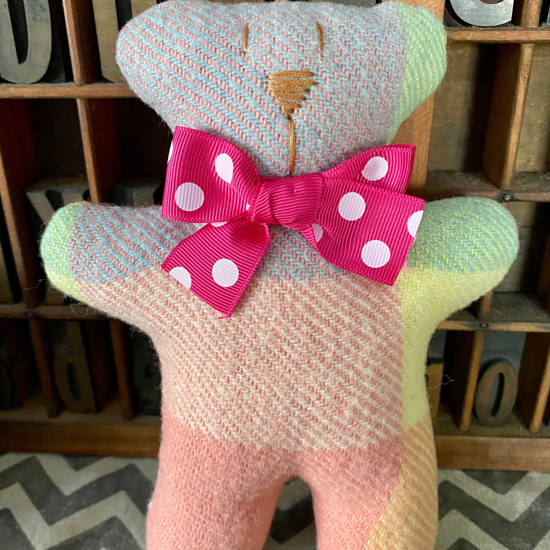 Upcycled Woollen Blanket Teddy Softie - Pinks
