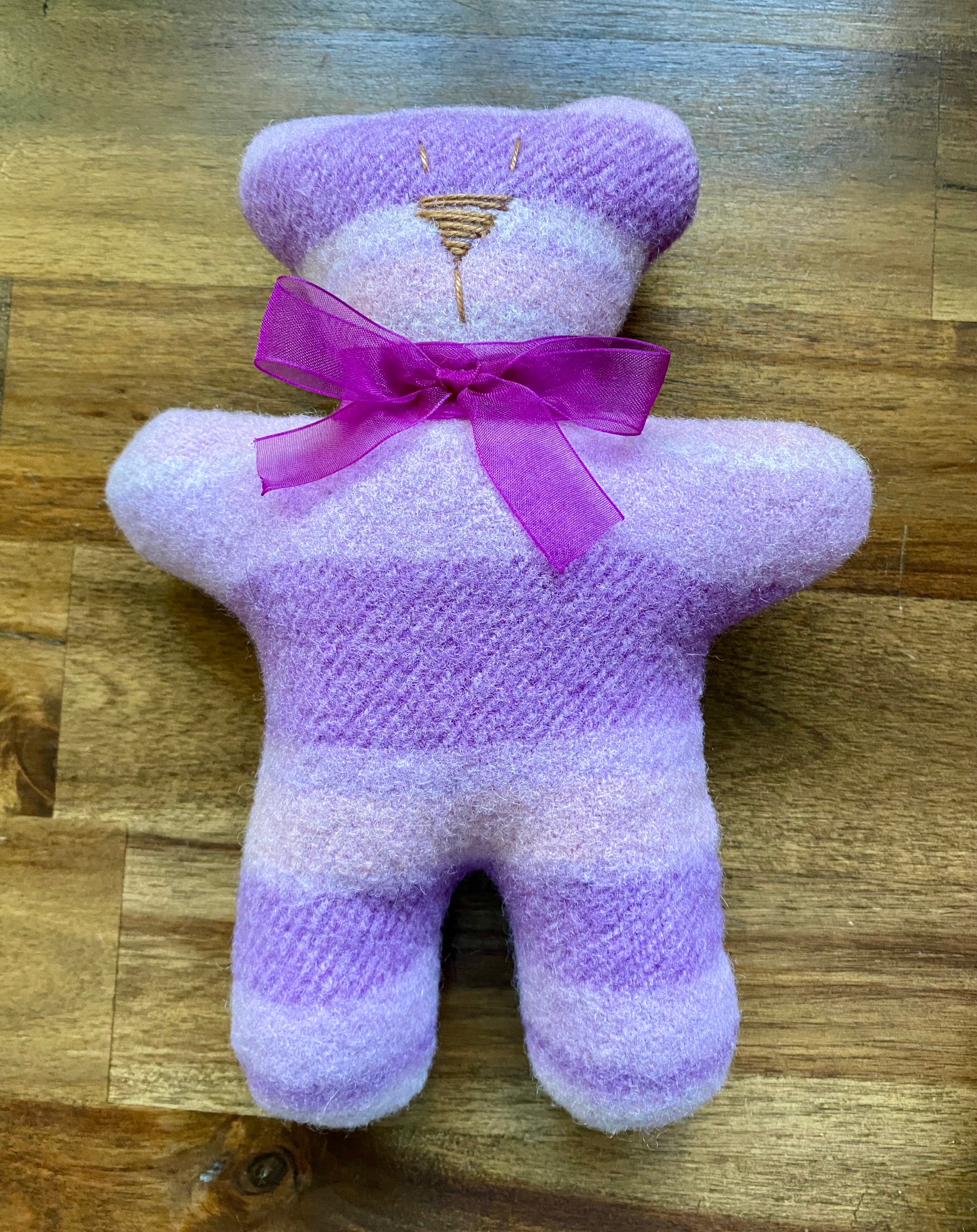 Upcycled Woollen Blanket Teddy Softie - Purple stripe