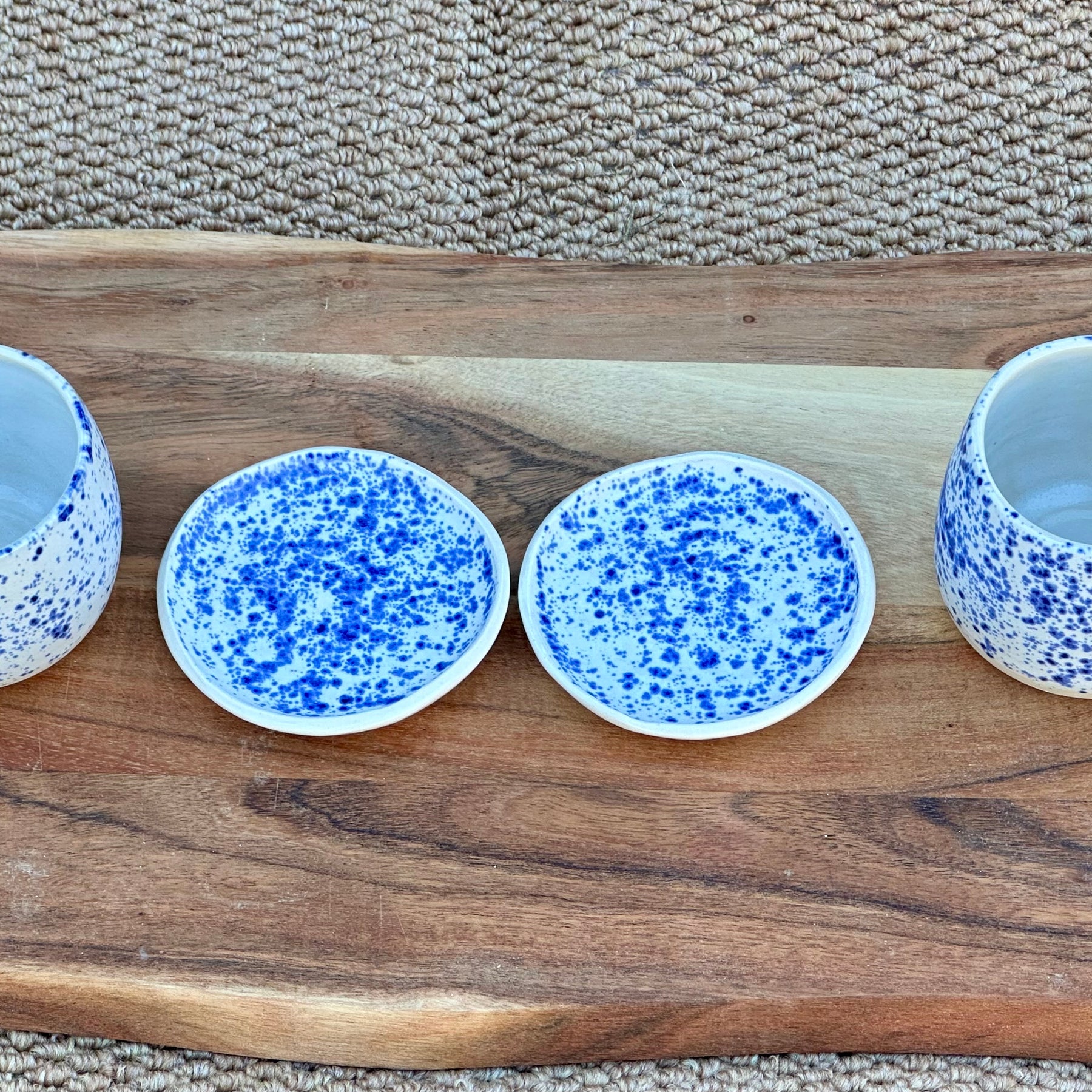 Blue and White Tumbler/Coaster Set | Handmade Ceramic Cups with Matching Coasters