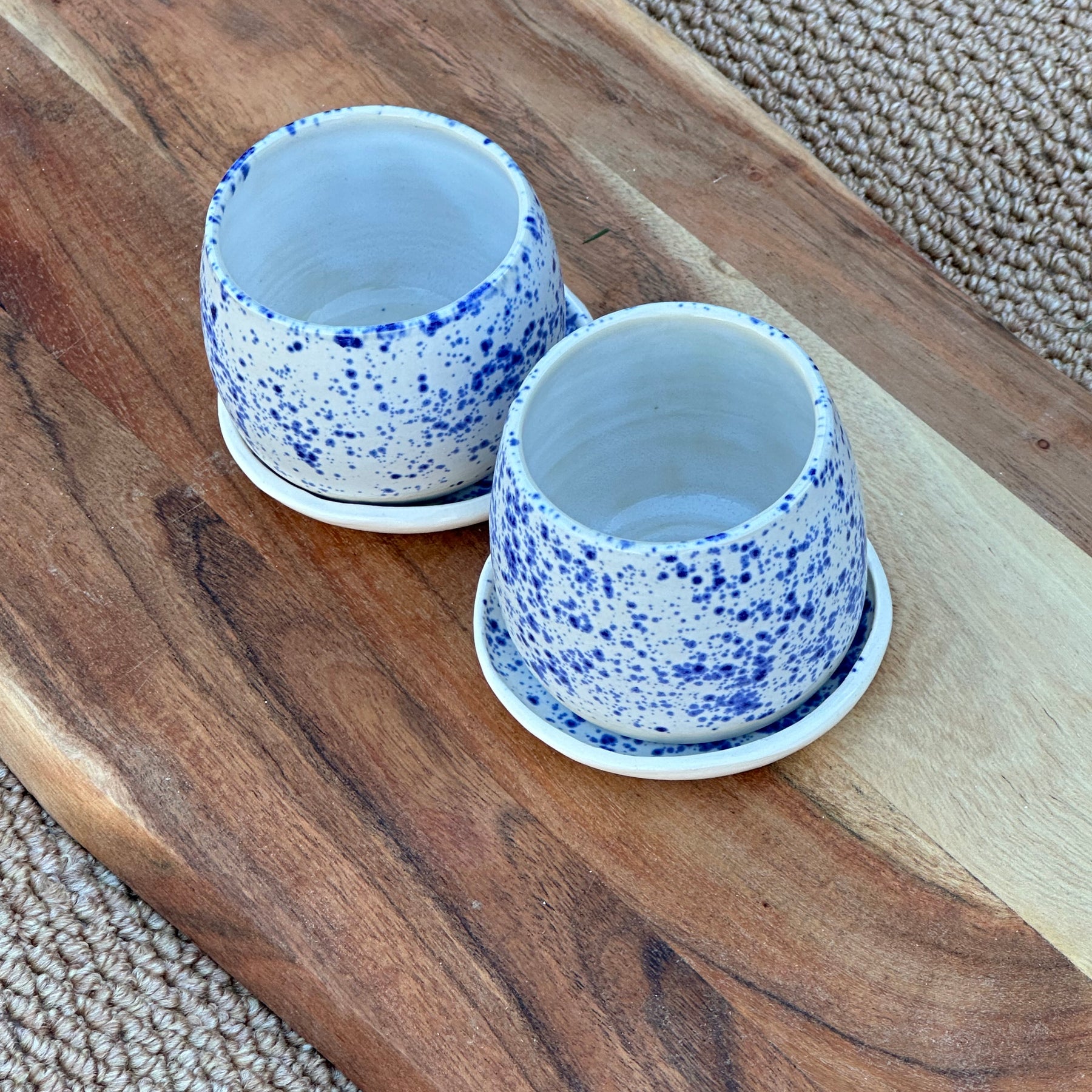 Blue and White Tumbler/Coaster Set | Handmade Ceramic Cups with Matching Coasters