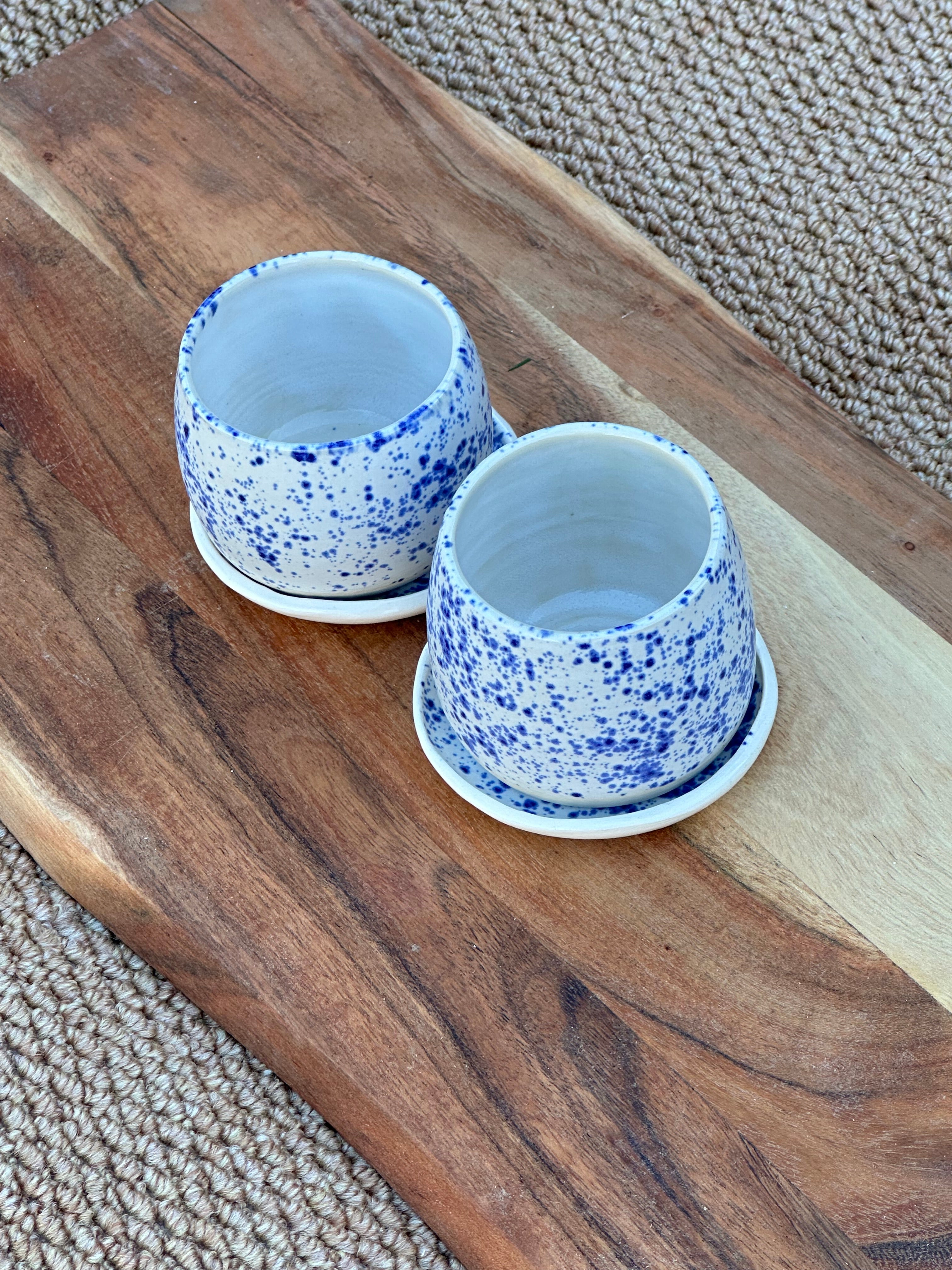 Blue and White Tumbler/Coaster Set | Handmade Ceramic Cups with Matching Coasters