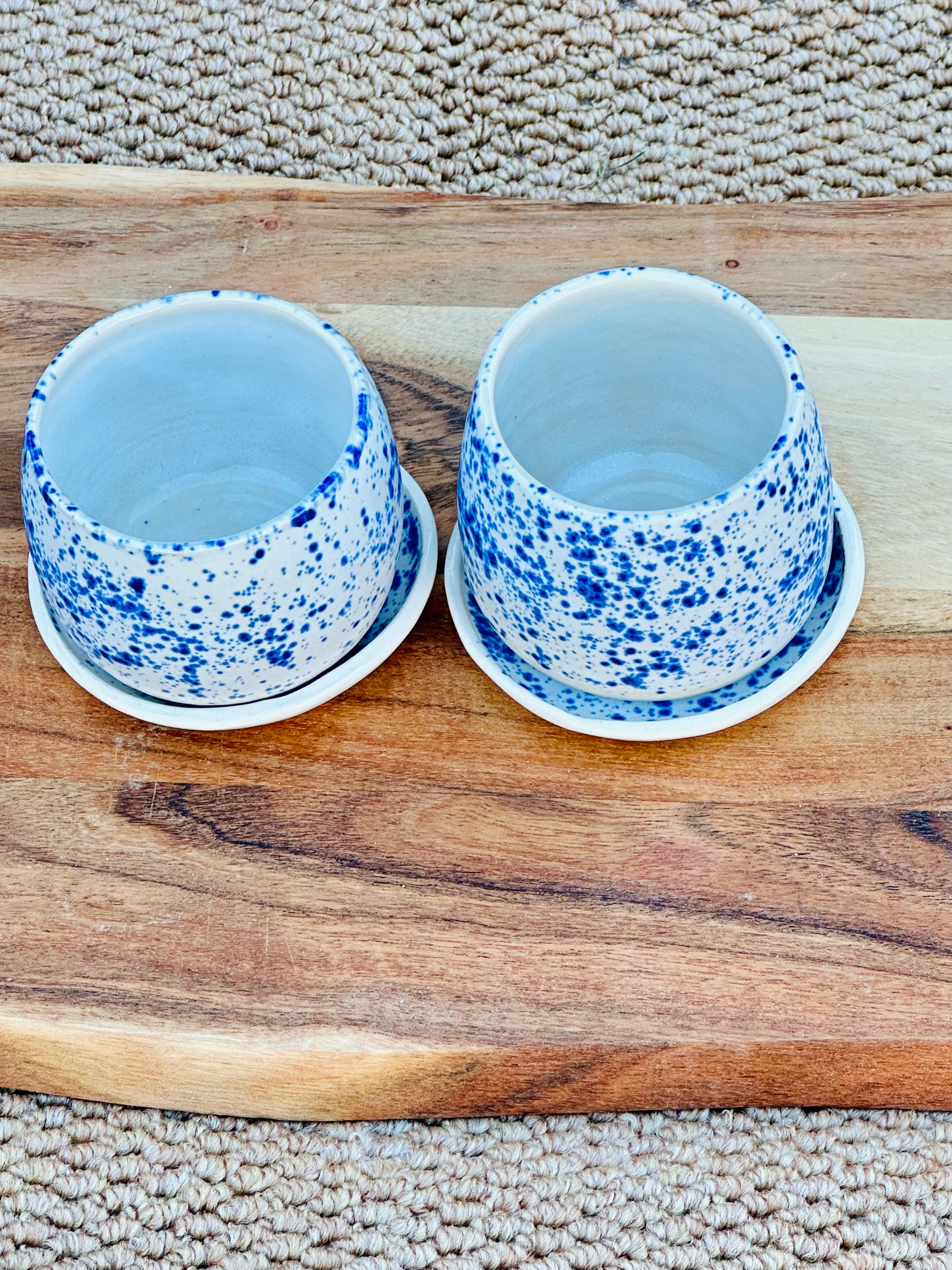 Blue and White Tumbler/Coaster Set | Handmade Ceramic Cups with Matching Coasters