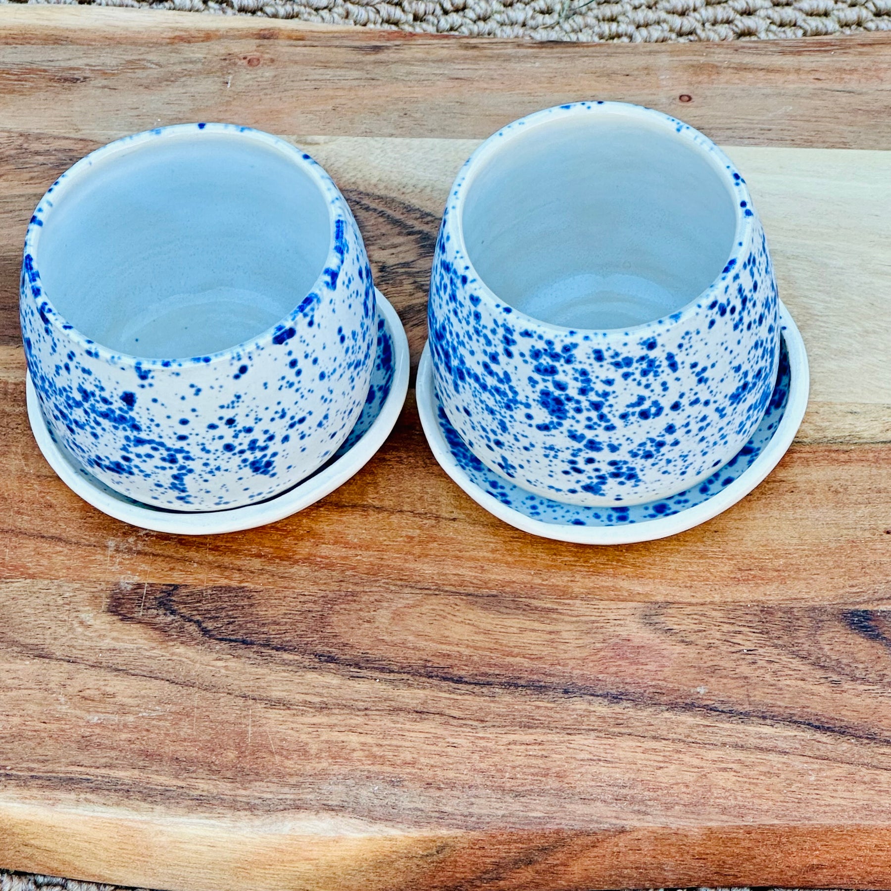 Blue and White Tumbler/Coaster Set | Handmade Ceramic Cups with Matching Coasters