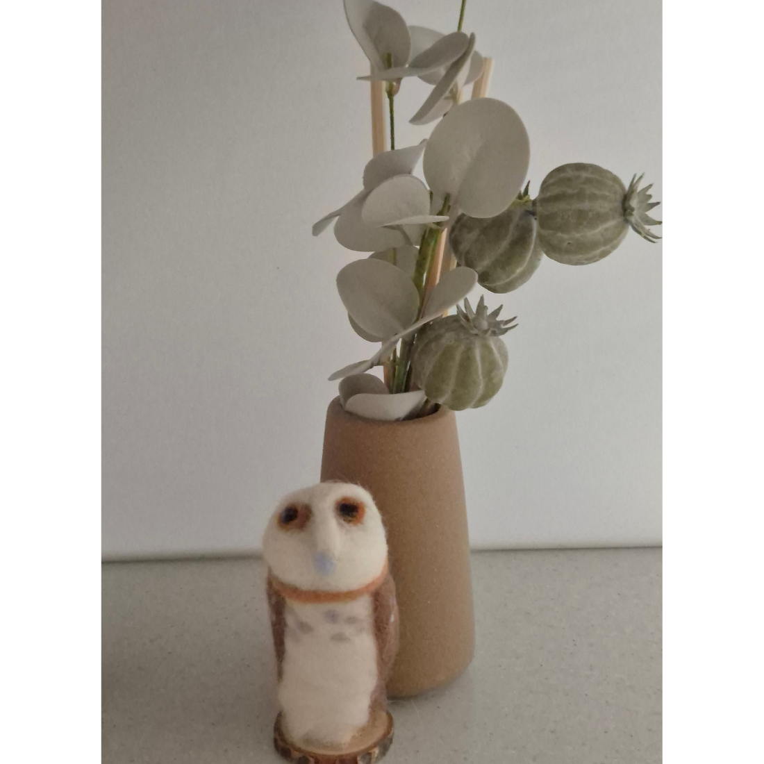 Needle Felted Owl on wooden Base