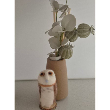 Needle Felted Owl on wooden Base