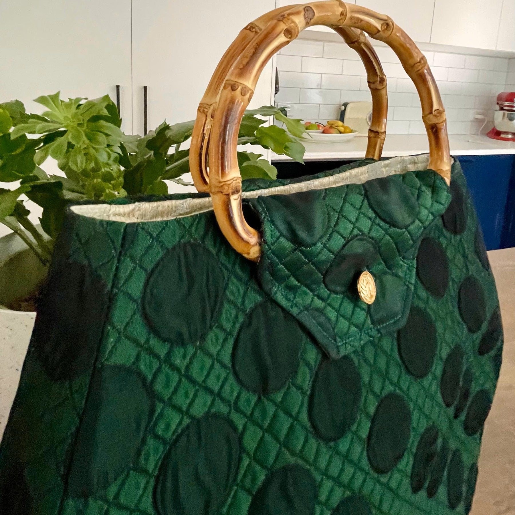 Green Spotted Handmade Reclaimed Fabric Handbag