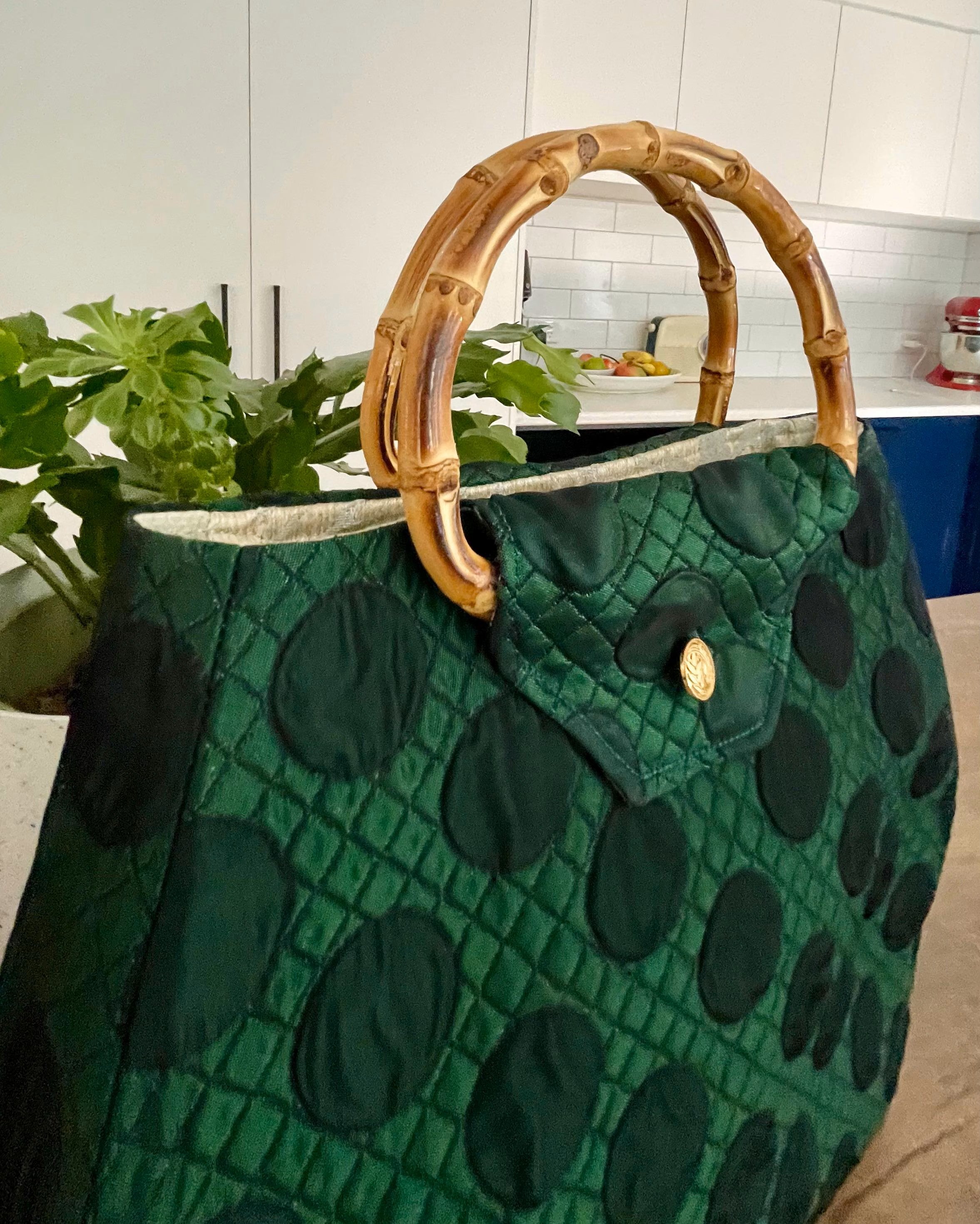 Green Spotted Handmade Reclaimed Fabric Handbag