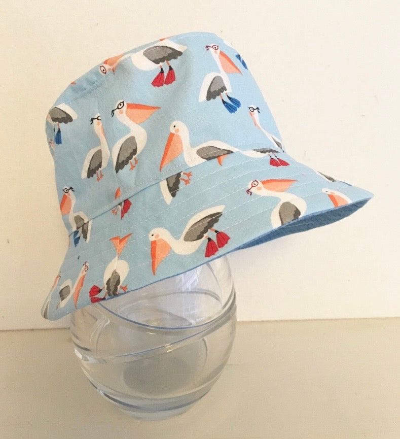 Summer hat in funny pelican fabric