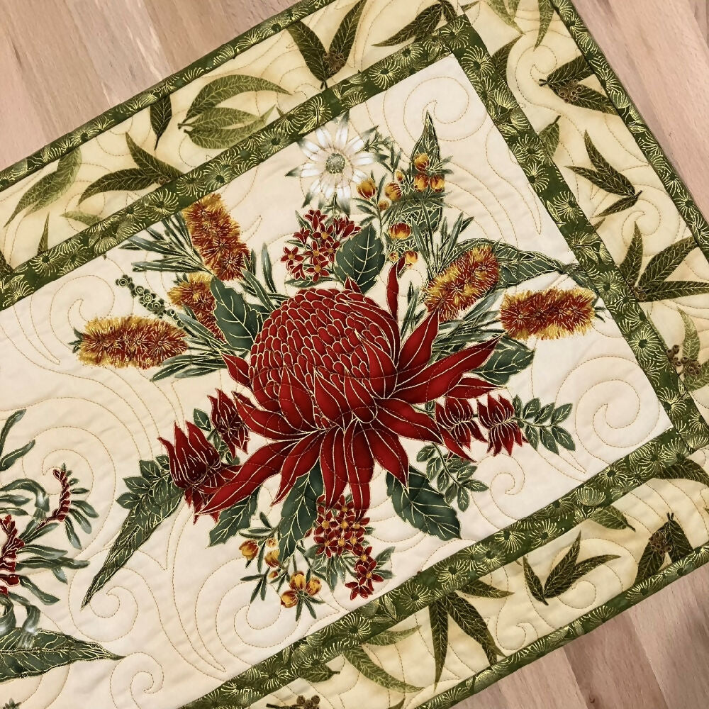 table runner handmade quilted Australia - waratah
