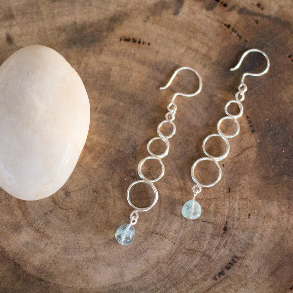 Natural Aquamarine Gemstone Silver Looped Earrings | Crystal Jewellery
