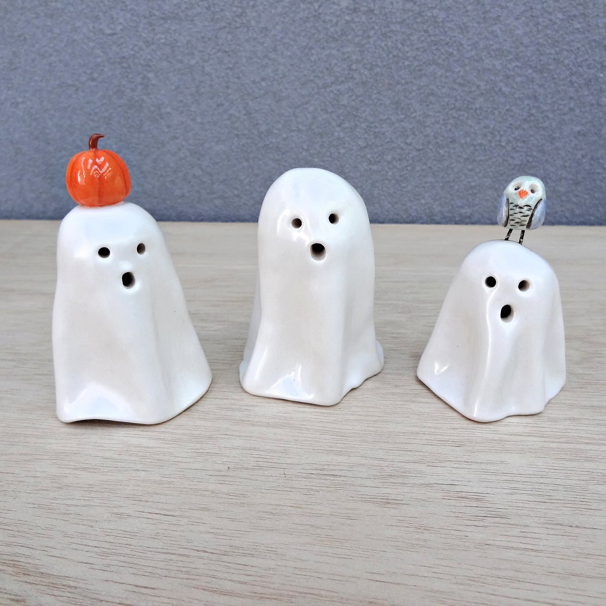 Ceramic ghost figurine. Spooky mini Halloween decor