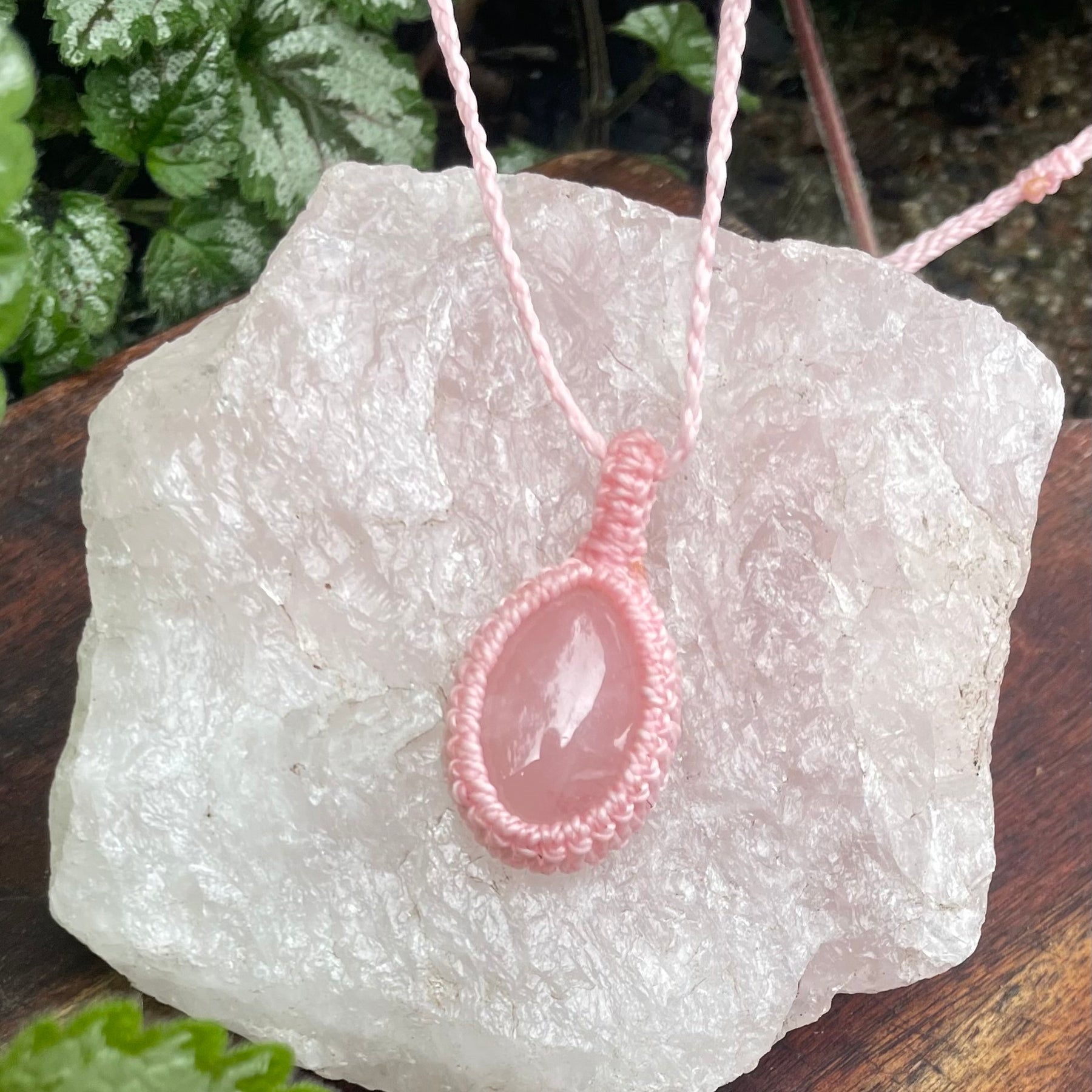 Rose Quartz, Pink gemstone macrame necklace, adjustable