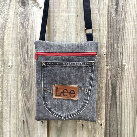 Grey Upcycled Denim Crossbody Bag - Lee Patch Pocket