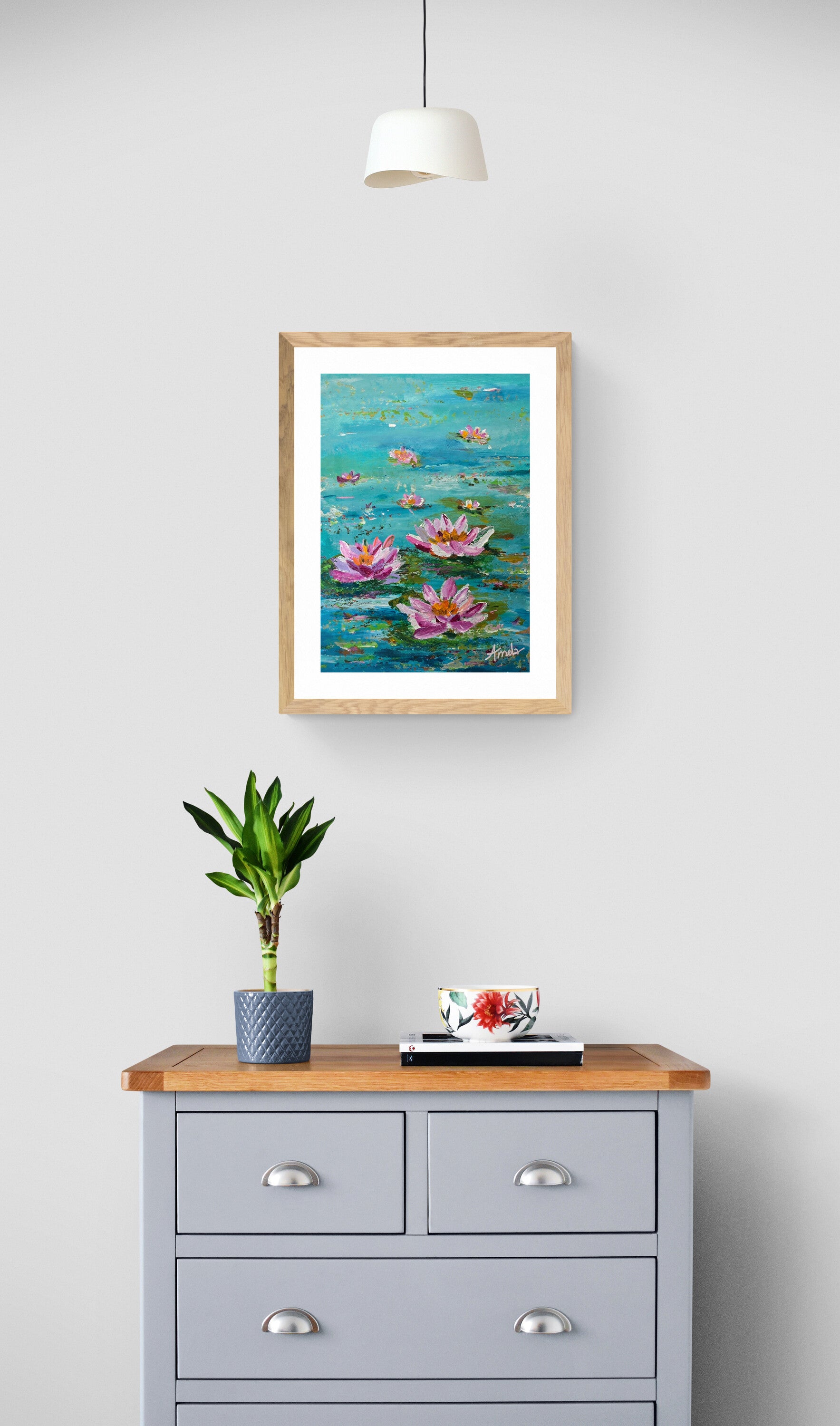 July Birthday - 'Water Lilies' Original Artwork on Watercolour Paper 21 x 29.7cm