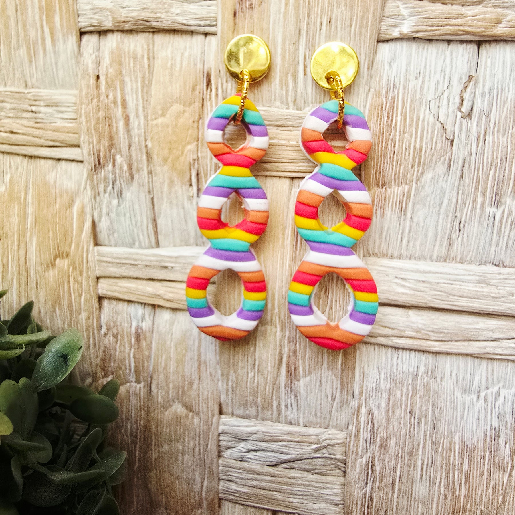 Candy Striped Triple Loop Cutout Drop Earrings