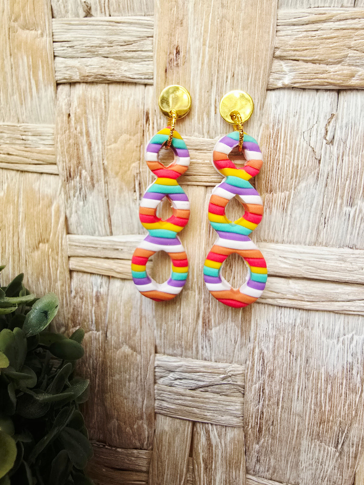 Candy Striped Triple Loop Cutout Drop Earrings