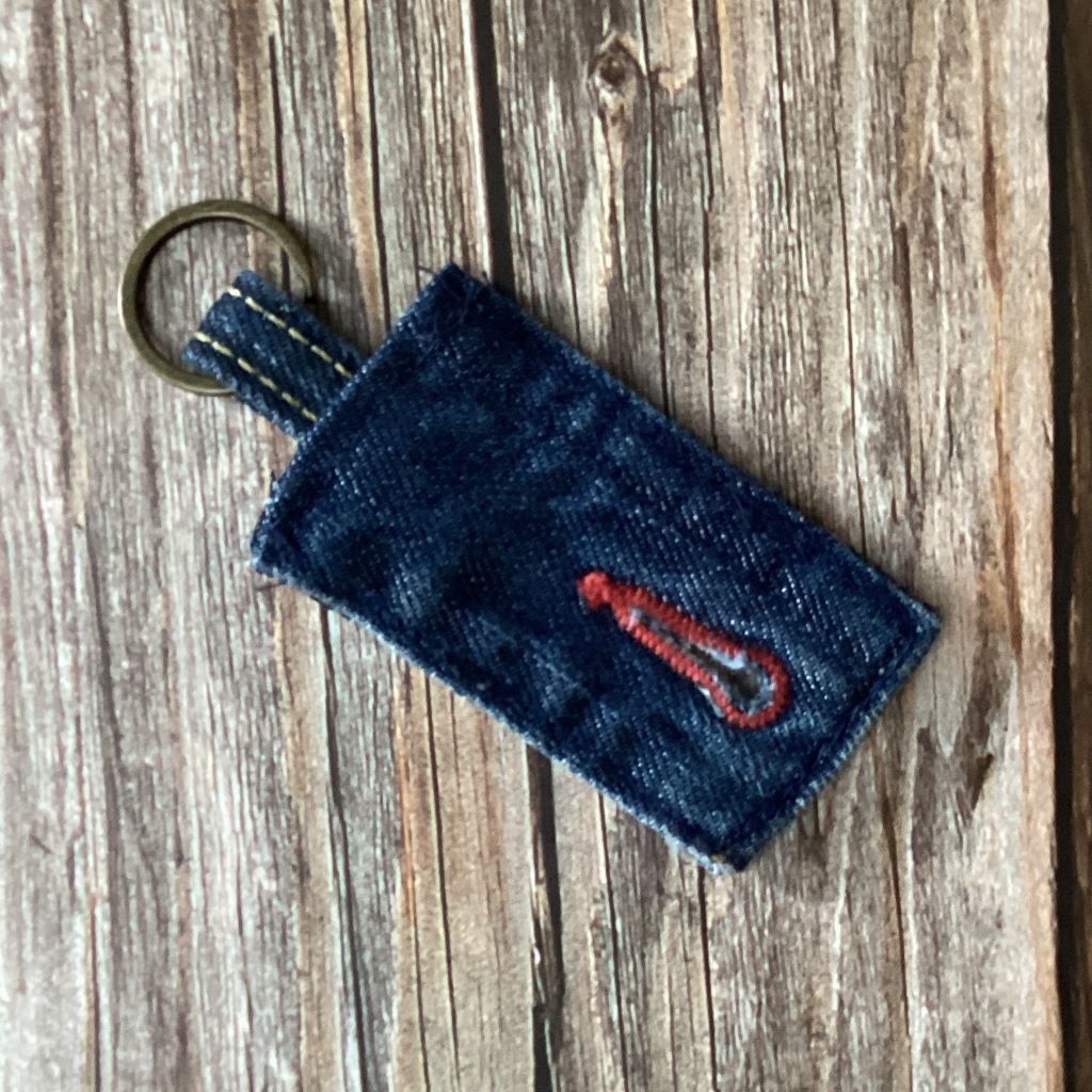 Upcycled Denim Key Ring Fob – Red Stitching