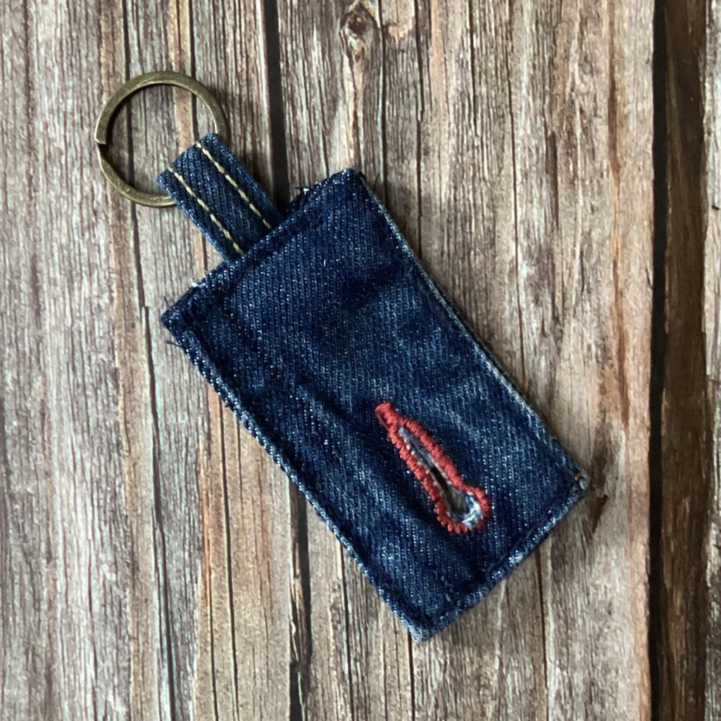 Upcycled Denim Key Ring Fob – Red Stitching