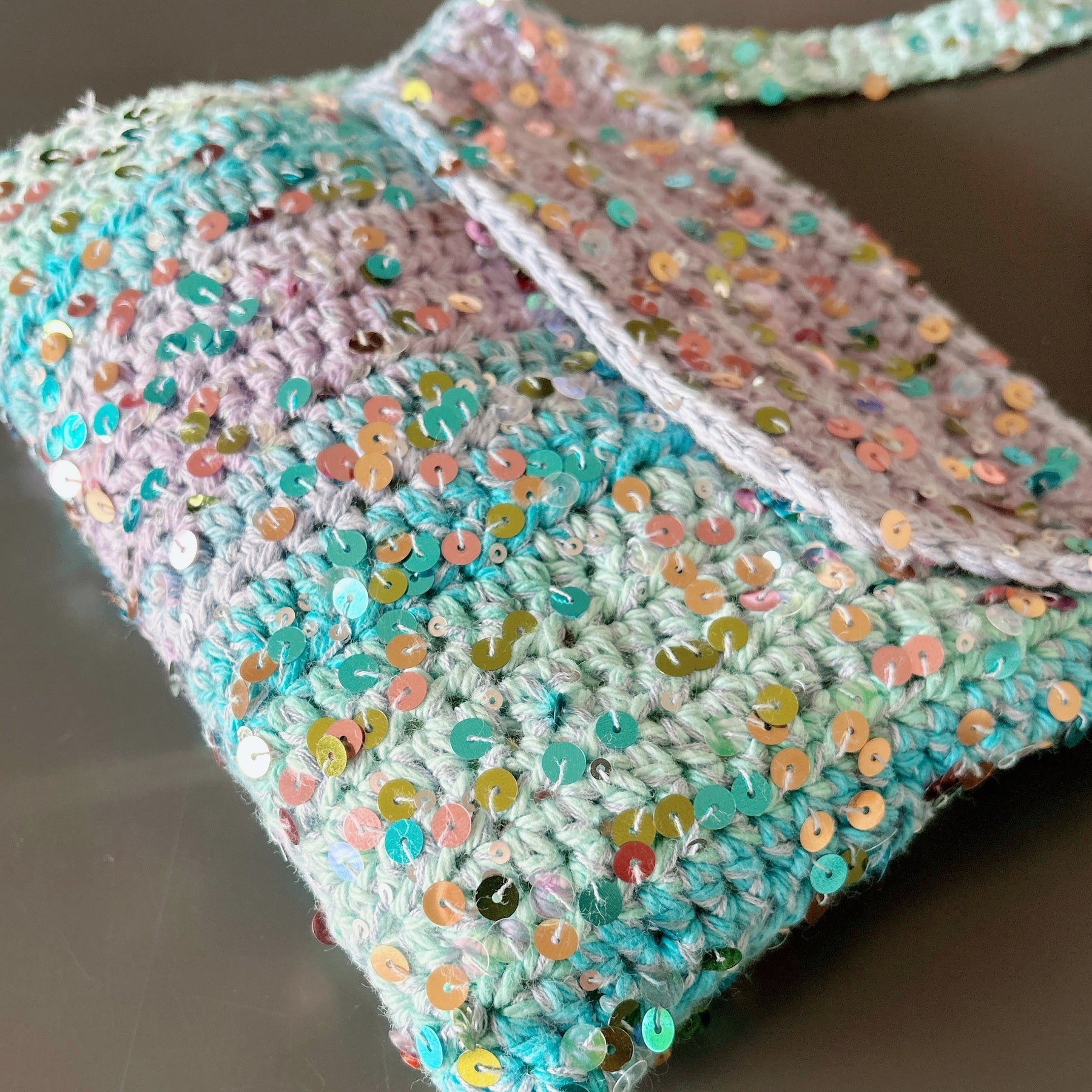 Handmade Cotton Crochet Sequin Crossbody Bag, Sparkly Statement Bag