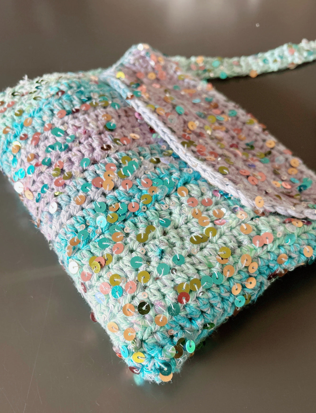 Handmade Cotton Crochet Sequin Crossbody Bag, Sparkly Statement Bag