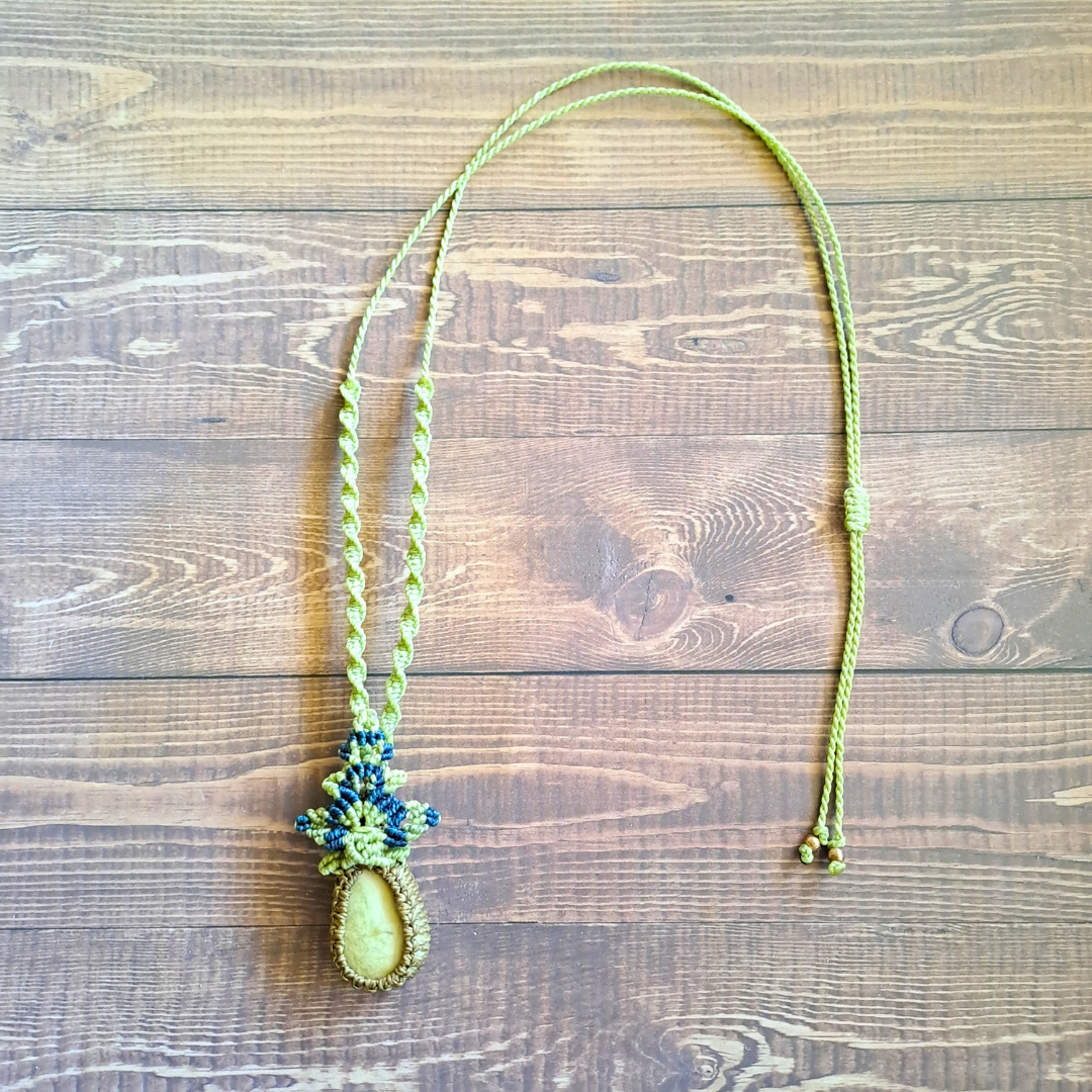 Lemon Chrysoprase Micro Macramé Necklace