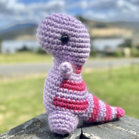 Dinosaur T-Rex Small Crochet Toy Lavender Pink