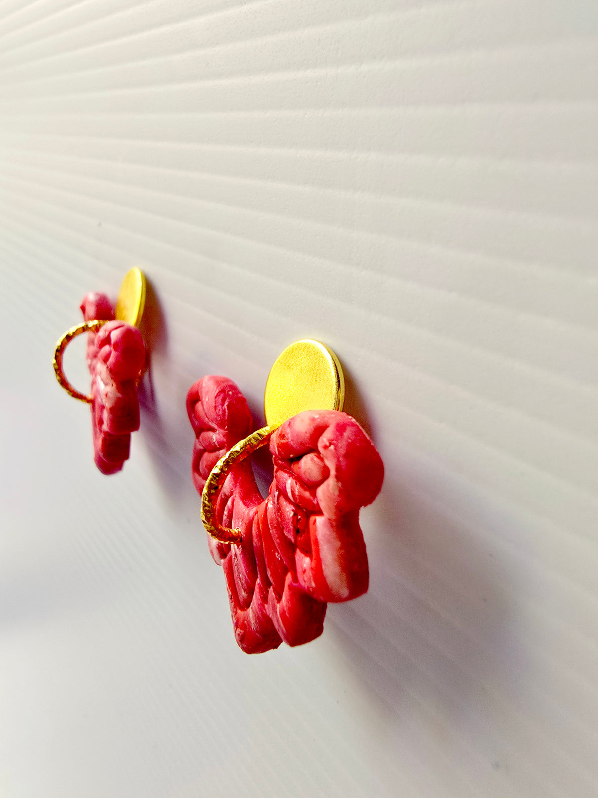 Red Marbled Floral 9k Gold Plated Earrings