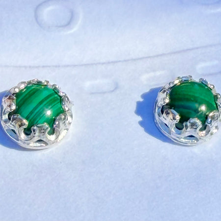 Crown of Malachite Sterling Silver Stud Earrings