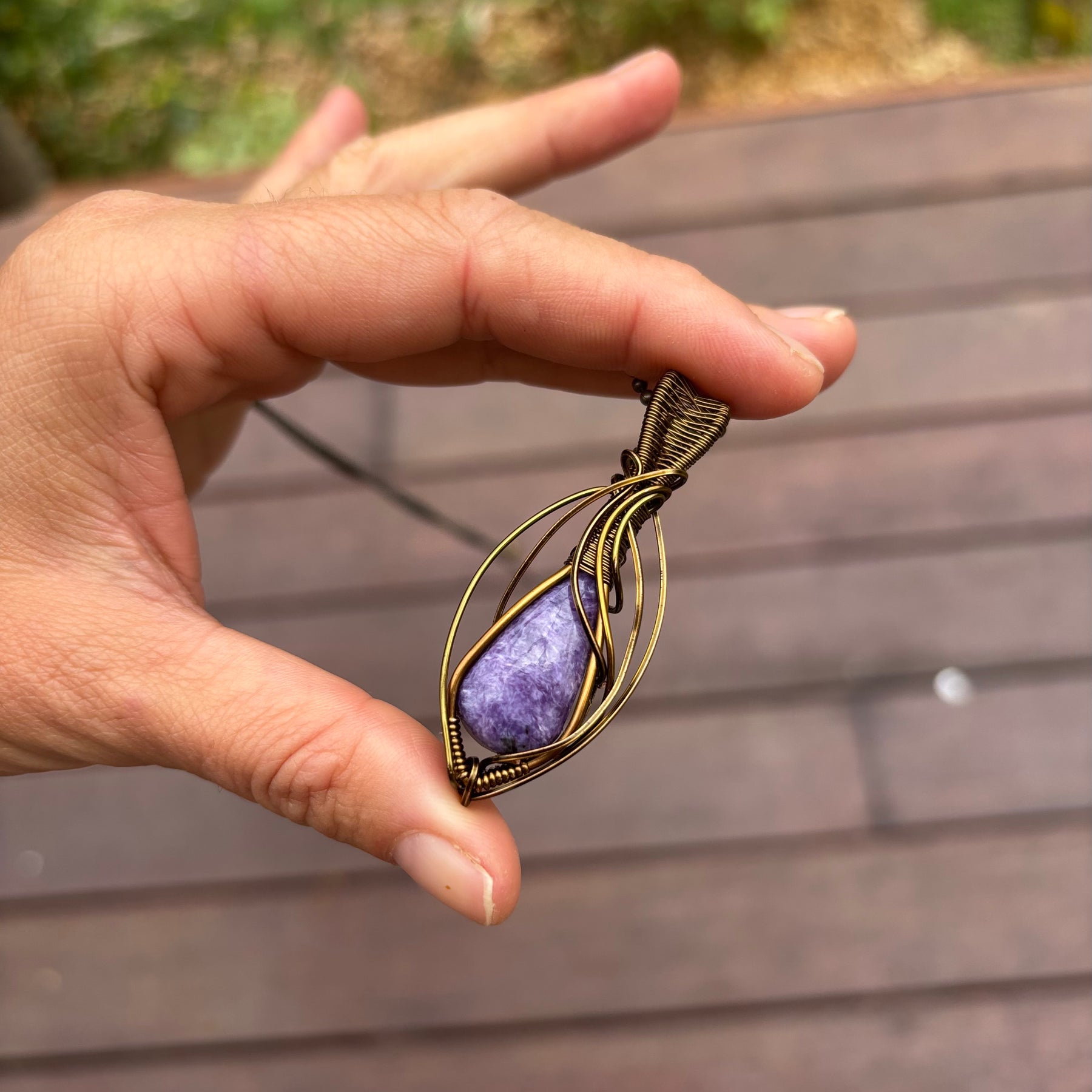 Purple Charoite Crystal pendant simple copper necklace