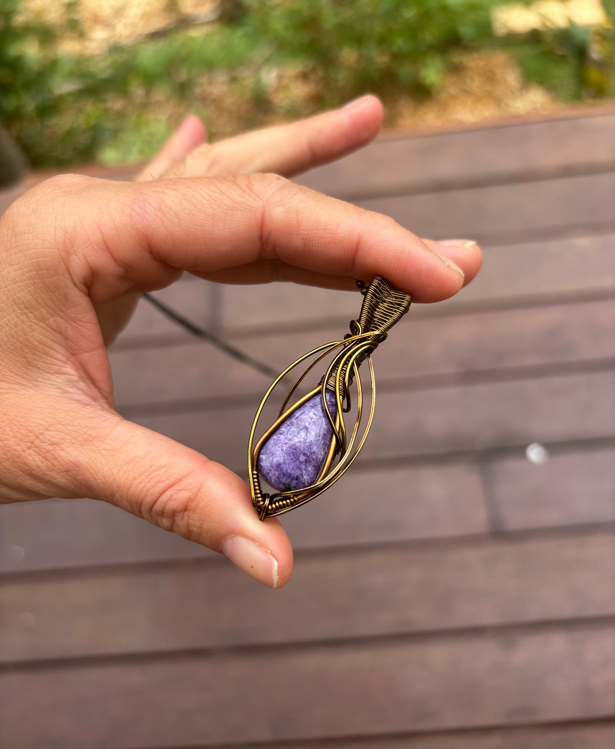 Purple Charoite Crystal pendant simple copper necklace