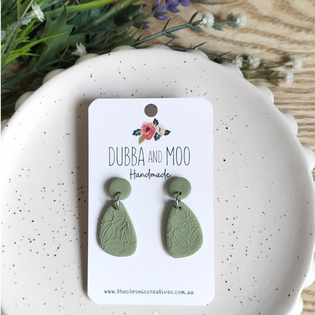 Organic Teardrop Polymer Clay Dangle Earrings Floral Texture - Assorted Styles