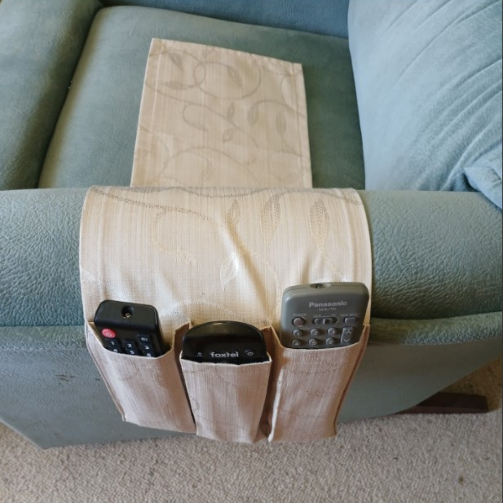 Fabric Remote Control Holder -Cream 3 pockets