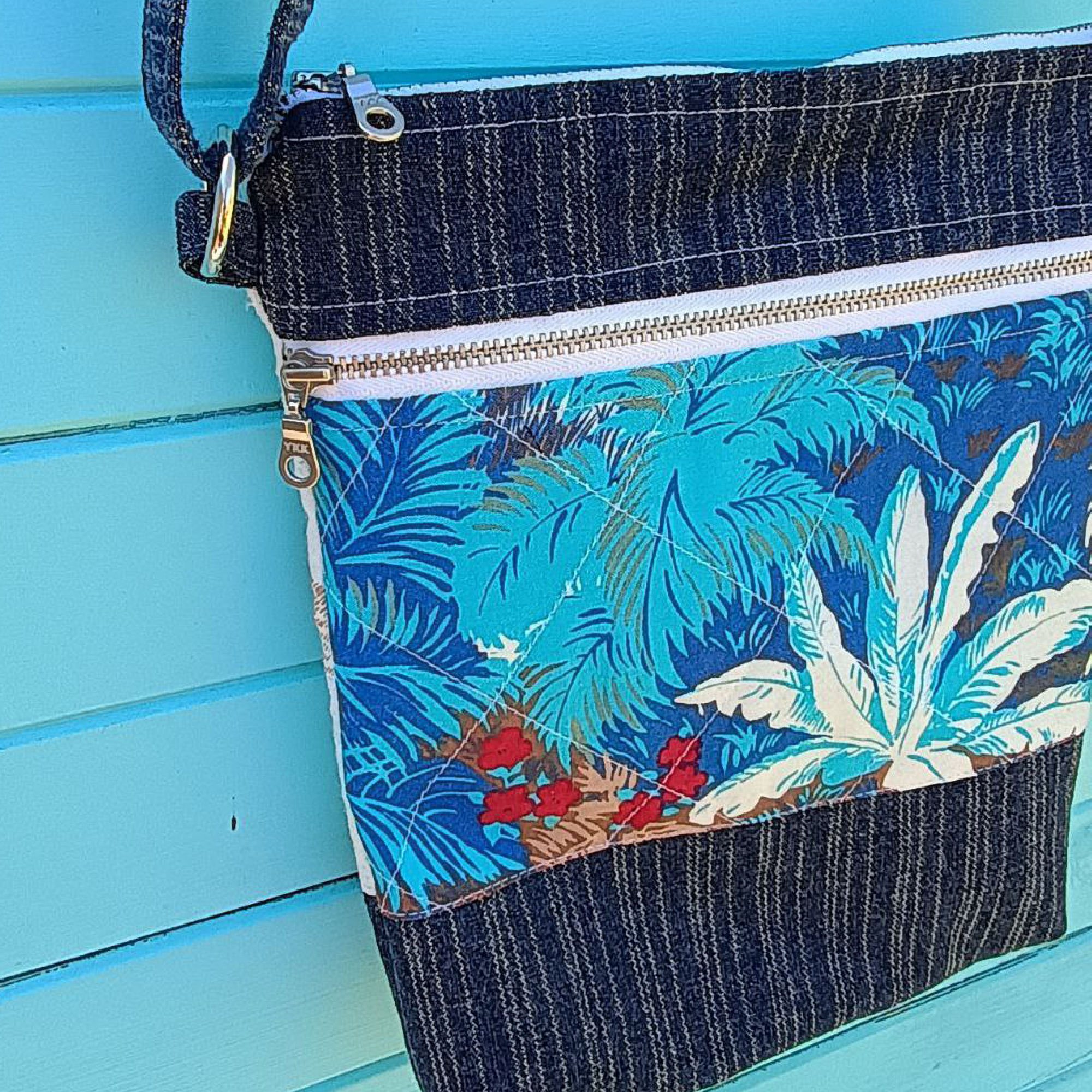 Hawaiian Star Handmade Crossbody Bag Upcycled Vintage Fabrics & Denim