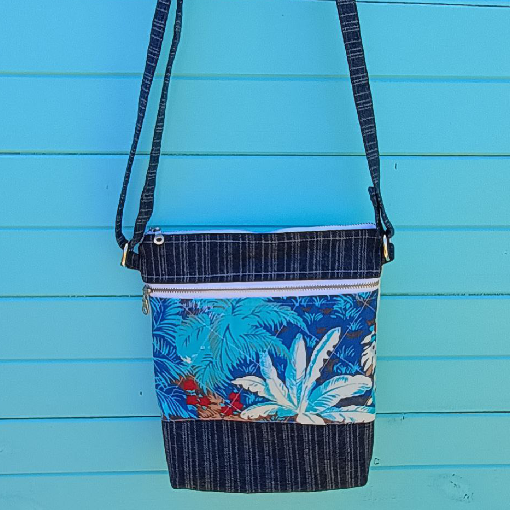 Hawaiian Star Handmade Crossbody Bag Upcycled Vintage Fabrics & Denim