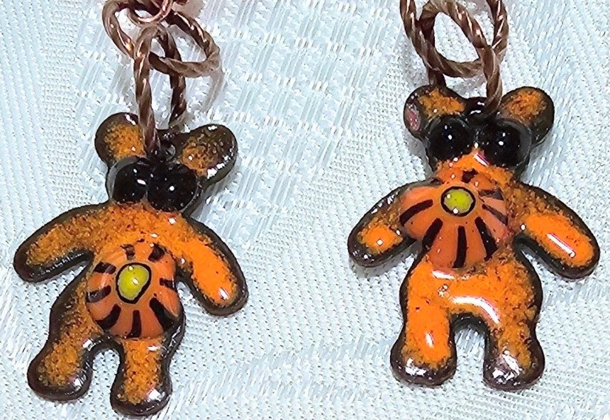 Tiny Teddy Orange Metal Earrings. So Cute! POST FREE