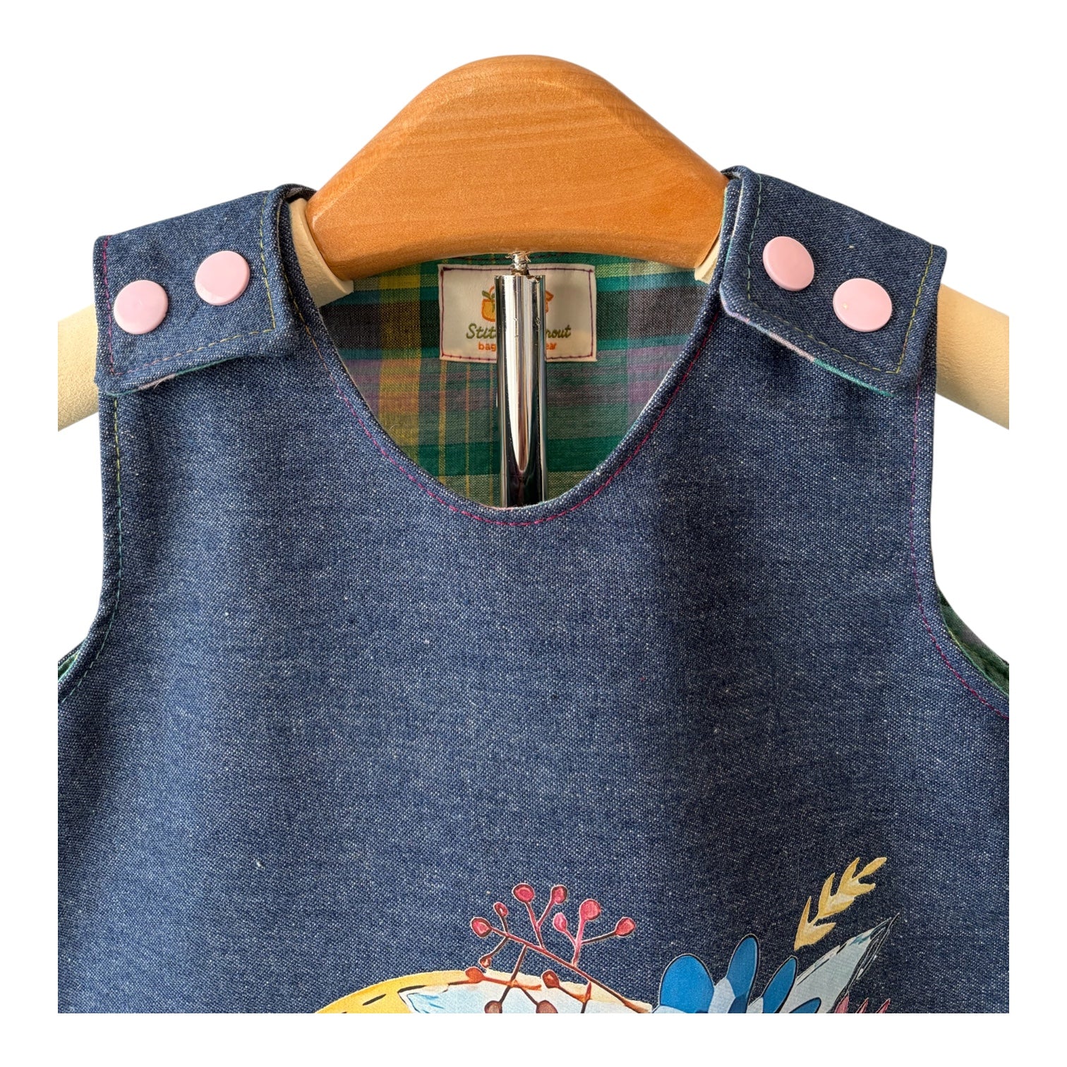 Denim Boho Floral Pinafore Dress 6-9 mths