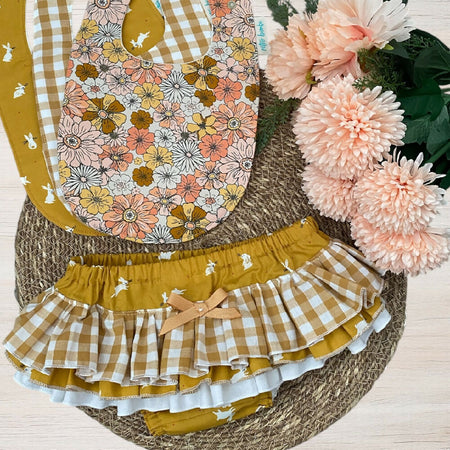 Rufflebutts & 3 Bib Bundle - Mustard Bunny - Size 1 only