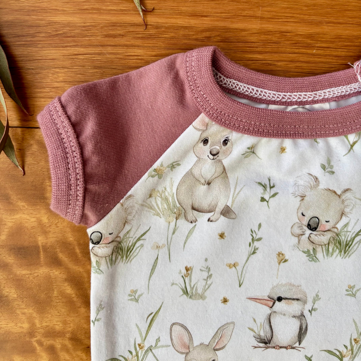 Baby Short Sleeved Bodysuit | Kangaroo Fields | Size premmie to 2 | Made to order