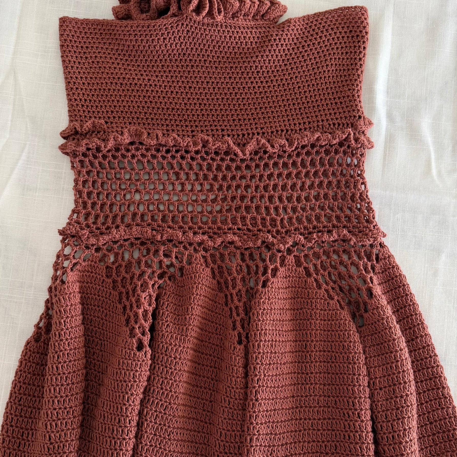 Chocolate Ruffle Crochet Dress
