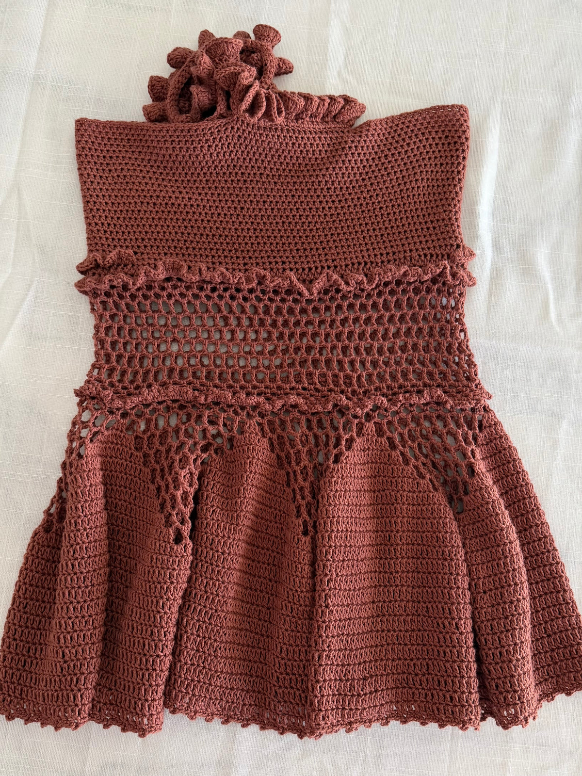 Chocolate Ruffle Crochet Dress