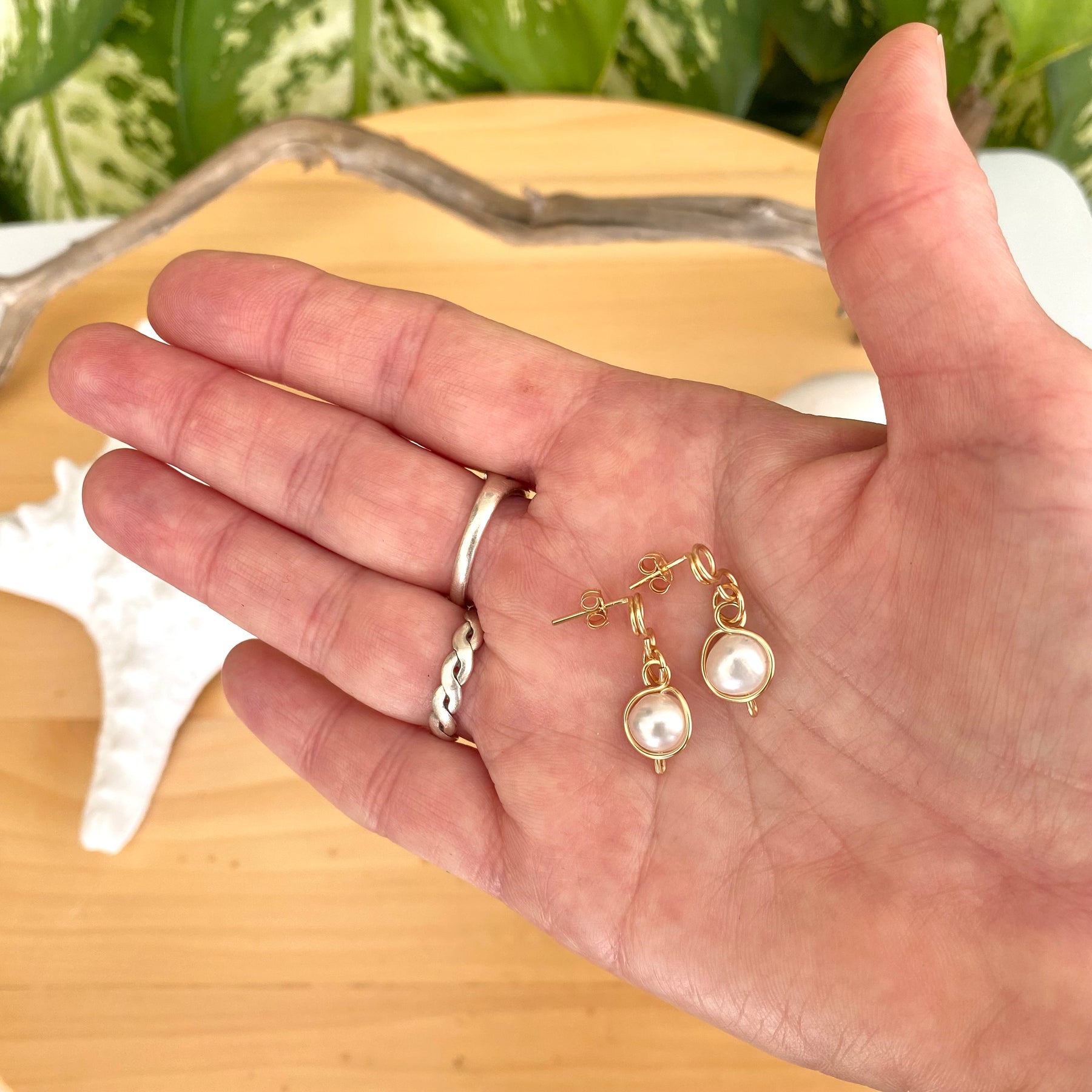 Baroque Pearl Gold Loop Stud Earrings | 14K Gold Filled