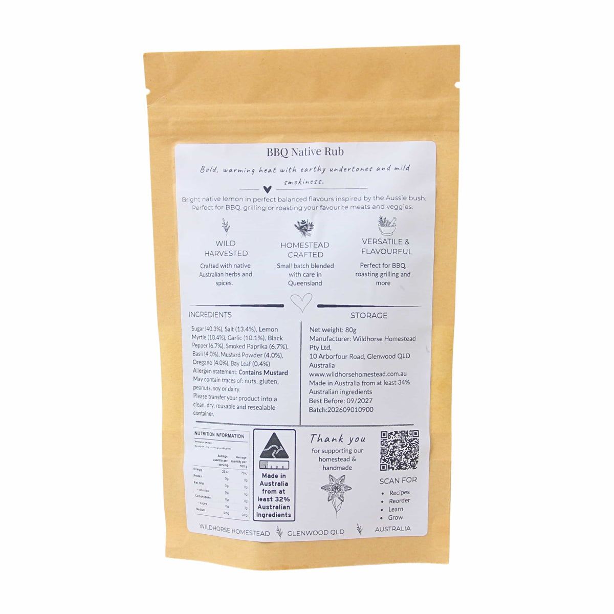 Wildhorse Homestead BBQ Native Rub – 80g