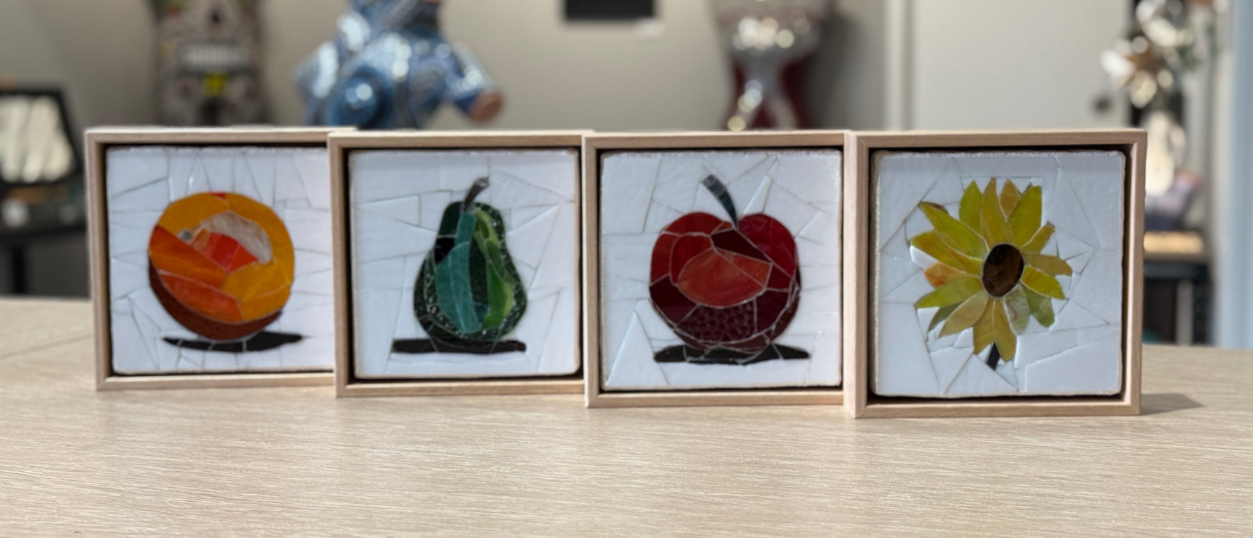 Stained Glass Mosaic Pear Framed in Oak