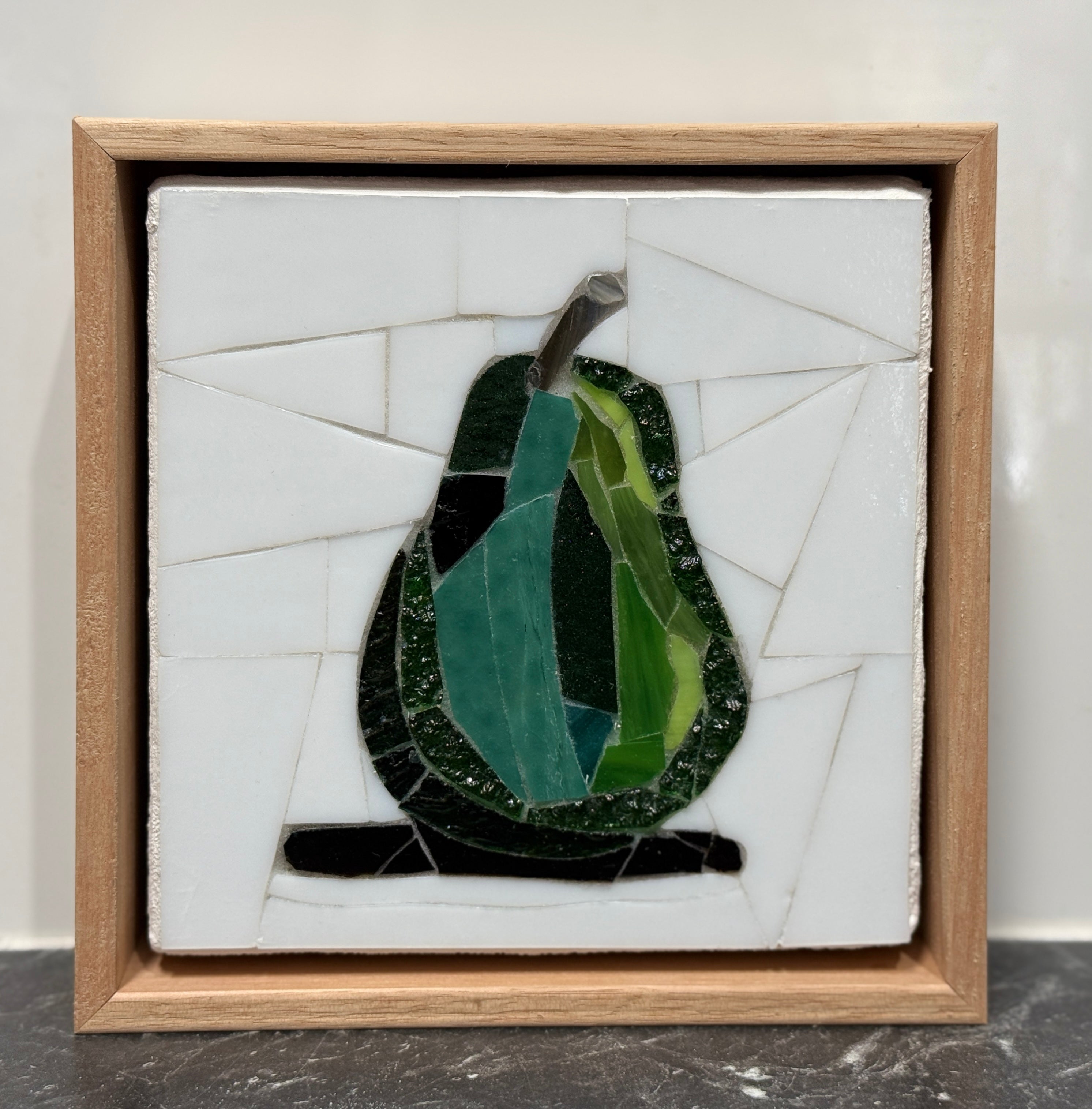 Stained Glass Mosaic Pear Framed in Oak