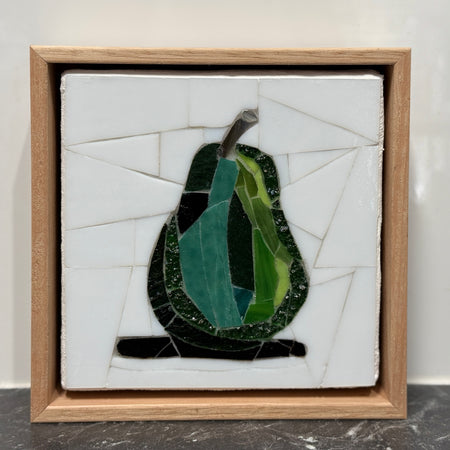 Stained Glass Mosaic Pear Framed in Oak