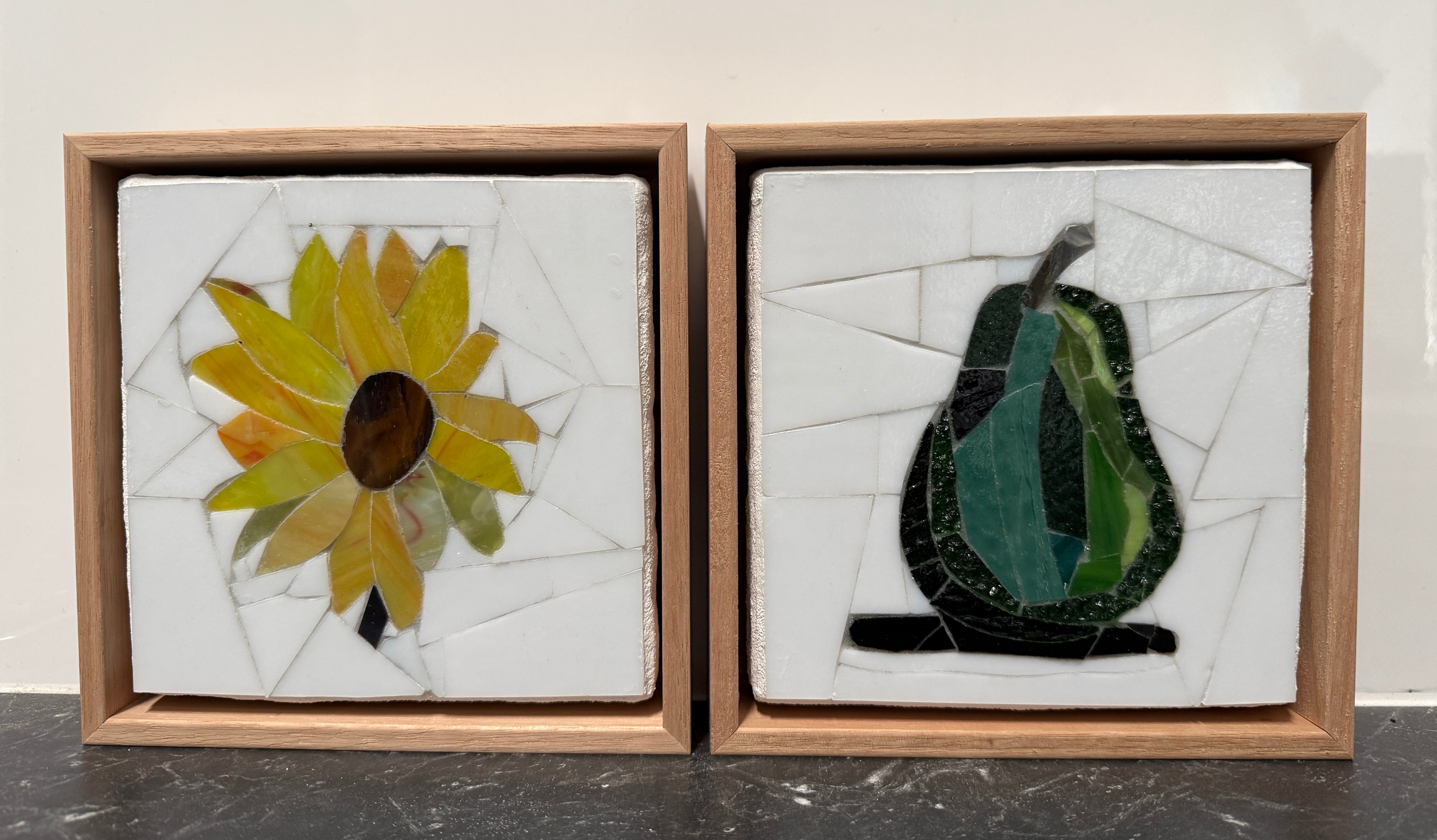 Stained Glass Mosaic Pear Framed in Oak